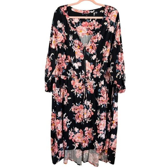 Torrid Dress 4X Pink Floral Mini Feminine Hi Lo Tropical Peasant Skater Hippie - Picture 2 of 16